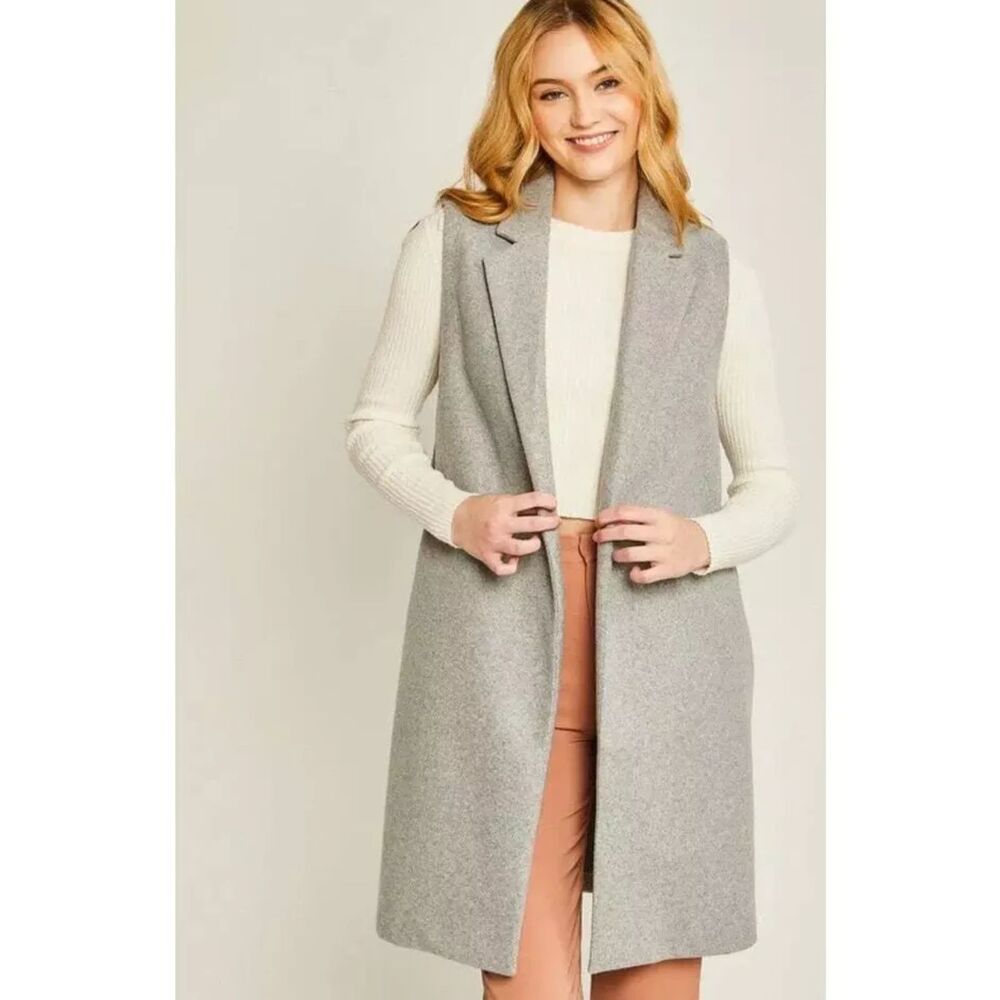 Love Tree Womens Vest Coat Large Gray Soft Fleece Minimalist Staple Office